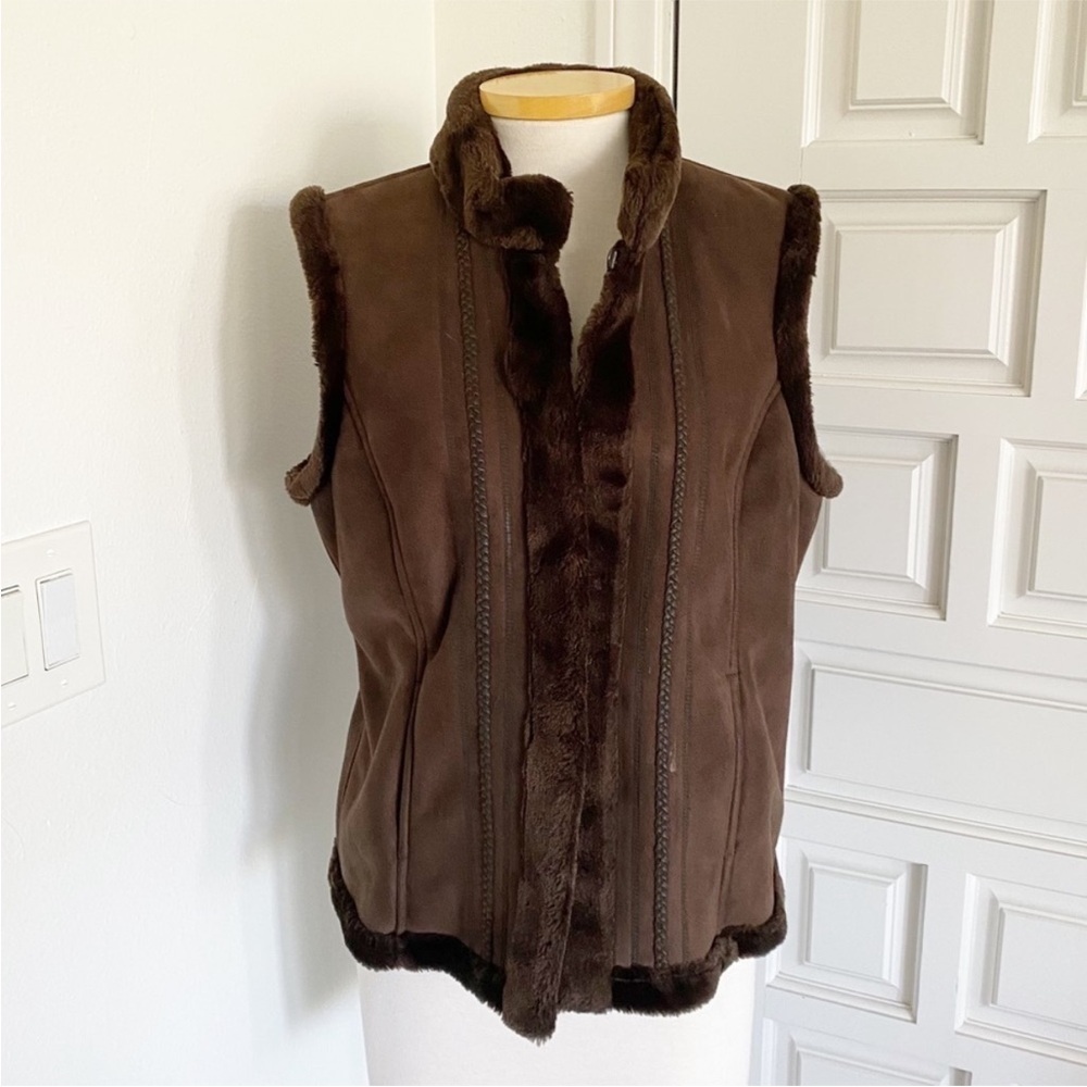 Tribal Vest Brown Faux Fur Cozy Winter Size Large